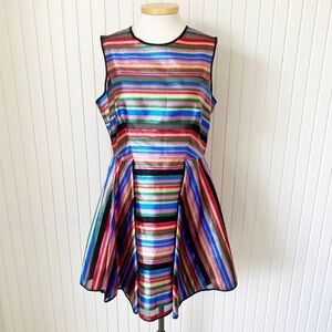 Milly Circle Dress Size 12 Metallic Rainbow 🌈 Striped Italian Color Fabric NWT
